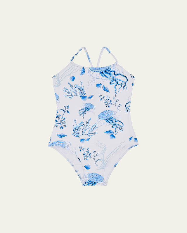 Girl's Jellyfish Printed One-Piece Swimsuit, Size 2-